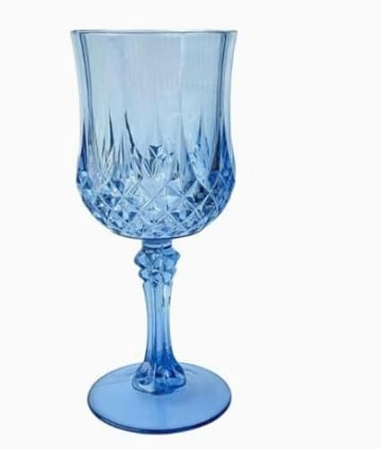 Oungy Lot de 12 verres à vin en plastique - 200 ml - Bleu - Verres à vin de camping avec pied - Réutilisables
