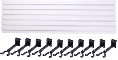 DGAMHF Schwerlastregal Lamellenwandpaneel, Werkzeugregal Mit 10 Gitarrenhaken, Ineinandergreifende PVC-Wandverkleidung for Einzelhandelsgeschäfte, Garagenwand, Bastelaufbewahrung(White/5pcs,100x22cm)