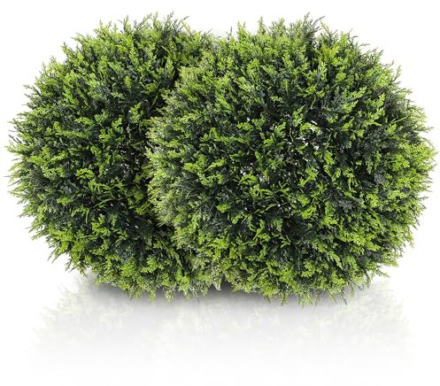 HOMCOM Set di 2 Piante Artificiali a Sfera di Cedro, Piante Finte Anti-UV per Casa e Giardino, Ø45 cm, Verde