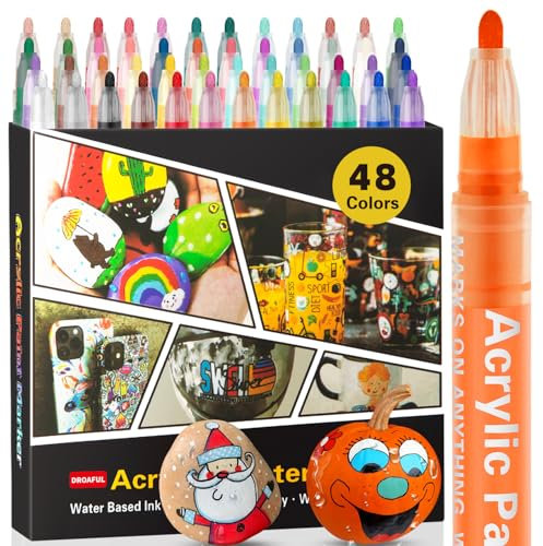 Rotuladores de pintura acrílica, 48 colores, impermeables, para pintura de roca, graffiti, piedra, cerámica, vidrio, madera, tela, lienzo, porcelana, metal, calabazas, a base de agua, secado rápido