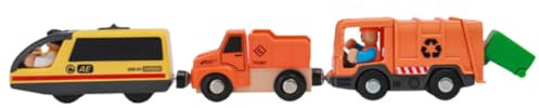 Tomedeks zug spielzeug holzeisenbahn elektrische lok Batteriebetriebener Zug für Holzeisenbahngleis-Set Spielzeug Hochgeschwindigkeit（Thema Stadtreinigungsmuster）