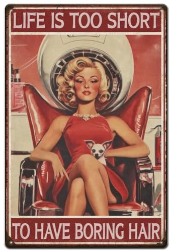 SUPERDANT Metallschild Für Friseursalons Blechschild Salon Hairstylist Schönheitsfrau Retro Blechschild Wandkunst Lustiges Vintage Schild Dekor Für Friseurladen Bar Männerhöhle Kneipe Schlafzimmer