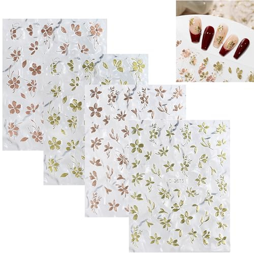 Smaoqingji Adesivi per nail art – 1 set da 4 pezzi, color oro, decorate le vostre unghie nel vostro stile e godetevi la vostra lucentezza