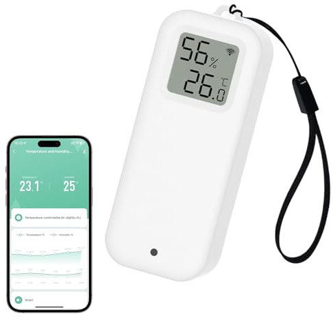 WIOONI 1 Pack WLAN Hygrometer Thermometer, Digital Temperatur und Luftfeuchtigkeitsmesser Innen mit App Benachrichtigungs Alarm & Datenspeicherung, Fernkontrolle Geeignet für Gewächshaus, Weinkeller