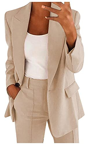Generico Blazer Donna Curvy,Giacca Primavera Donna Giacca da Abito Casual da Lavoro a Maniche Lunghe vestibilità Ampia con Un Bottone Elegante Stile Casual Classico