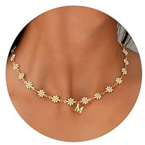 TINGN Kette mit Buchstaben - Gänseblümchen Kette Damen Gold Ketten mit Buchstaben M Halskette mädchen Schmuck Damen Personalisierte Geschenke für Frauen Teenager Mädchen Freundin Schwester Geschenke