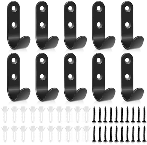 Auskee 10 Pcs Black Coat Hooks Wall Mounted- Heavy Duty Wall Hook for Hanging Coats, Robes, Towels | Wall Mounted Garage Hooks for Home, Bathroom, Kitchen, Door