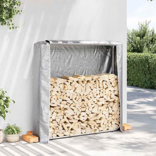 Abri-Bûches avec Housse de Pluie, Support Bois de Chauffage, Range-Bûches pour Stockage Extérieur, Range Bûches Extérieur, Abri Bois de Chauffage, acier galvanisé 150x25x150 cm