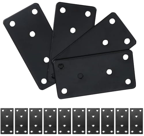 10pcs Mending Plates, Flat Brackets for Wood (80 x 40 x 2mm), Heavy Duty Stainless Steel Mending Plates for Connector, Metal Brackets for Wood Fixing (Black)
