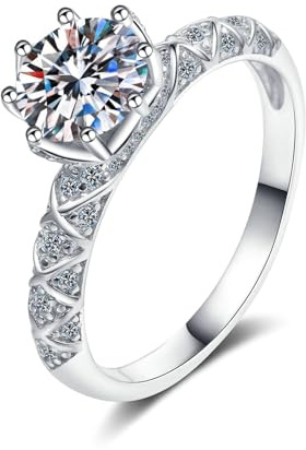 Bishilin Hochzeitsringe Platin 950, Damen Ringe Rund mit 1ct Diamant Trauringe Ungewöhnlich Eheringe ohne Nickel Große 52 (16.6)