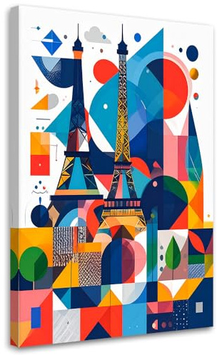 Feeby Bilder - Foto Geschenk - Paris Eiffelturm im Bauhaus-Stil - 60x90 1tlg - Leinwandbilder Wohnzimmer - Wandbild über dem Bett - Bild Schlafzimmer - Aesthetic Zimmer Deko - Modern Pictures