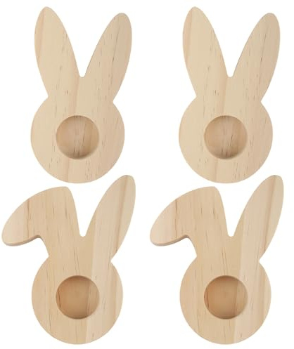 Xbessc 4 Stück Eierbecher Ostern Kinder Hasen Eierbecher aus Kiefernholz | Lustig Hase Holz Eierteller Basteln und Geschenke für Kinder Basteln Brunch Frühstück Becher Ostern Geschenke Dekoration