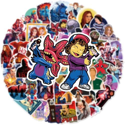 50-teiliges US-TV Strange-Thing Sticker-Set für Kinder, Film-Anime-Sticker,wasserfeste Vinyl-Aufkleber für Wasserflaschen, Laptop, Handy, Tagebuch, Skateboard, Gitarre, Fahrrad