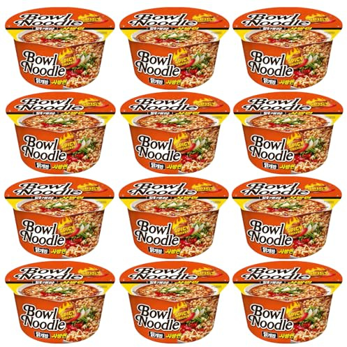 Korean Style Spicy Chicken Flavour Instant Bowl Noodles - Chewy Noodles, Quick Meal (Pack of 12)