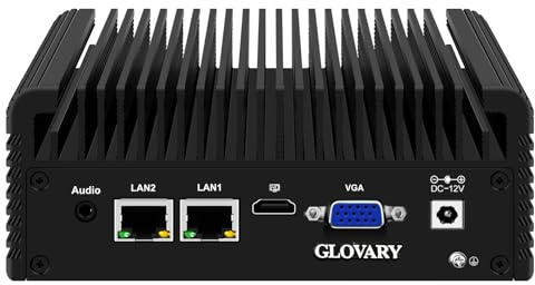 Glovary Fanless Mini PC N2840, DDR3L 8GB RAM 64GB SSD, Dual Lan Firewall Industrial PC, Linux Micro Desktop Computer for Home Office, HD VGA, 2 x RS232 Serial Port, SATA 3.0, Auto Power On