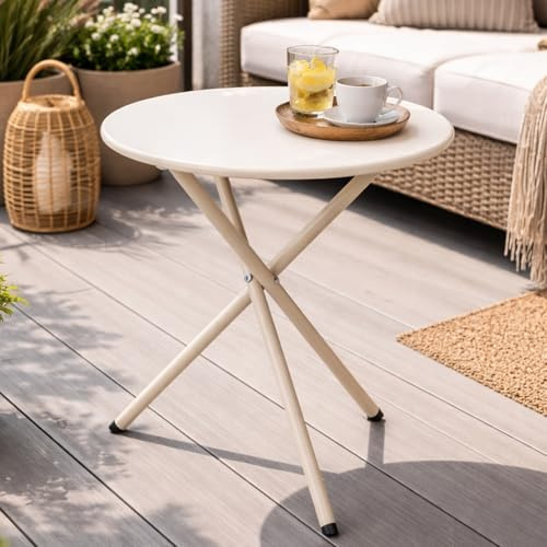 Mojawo Outdoortisch Bistrotisch Balkontisch Beistelltisch Gartentisch Stahl pulverbeschichtet wetterfest rund Weiß Ø48xH48cm