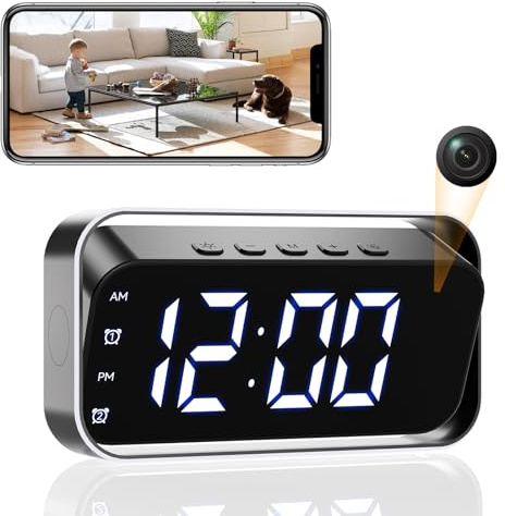 4K WiFi Hidden Camera Clock, Spy Cam 150° Angle Night Vision Home Monitor | spy camera wifi hidden, smartphone remote streaming, motion alert, continuous recording, home security monitoring