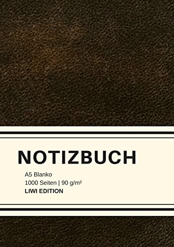 Dickes Notizbuch 1000 Seiten - A5 blanko - Hardcover schwarz mit Leseband - weißes Papier 90g/m² - FSC Papier: Notebook A5 - Journal gebunden blanko - ohne Leder