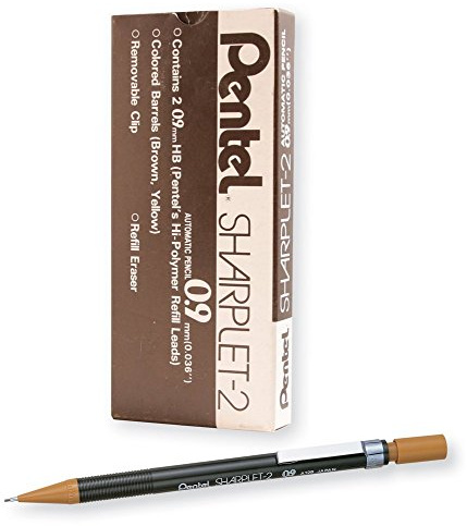 Pentel 0.9mm (A129) Brown Sharplet 2 Automatic Pencil Drafting Mechanical Refillable Lead & Eraser A129-E (Pack Of 12)