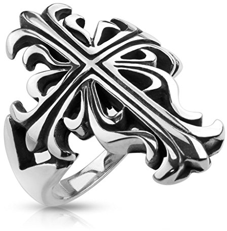 BlackAmazement Ring Edelstahl Kelten Kreuz Celtic Cross Gothic Silber Herren Damen (57 (18.1))