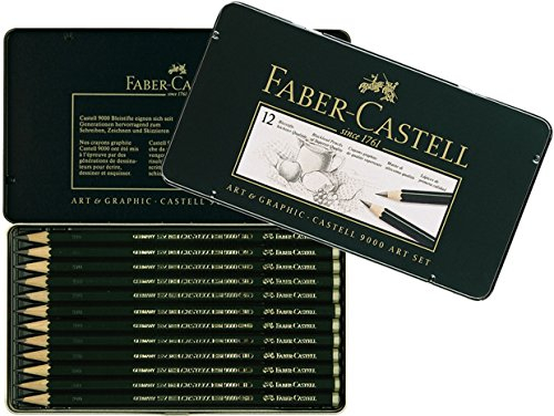 Faber-Castell 119065 - Bleistift Castell 9000, 12er Art Set, Inhalt: 8B - 2H (Einzeln, Radierstift & Wischer)