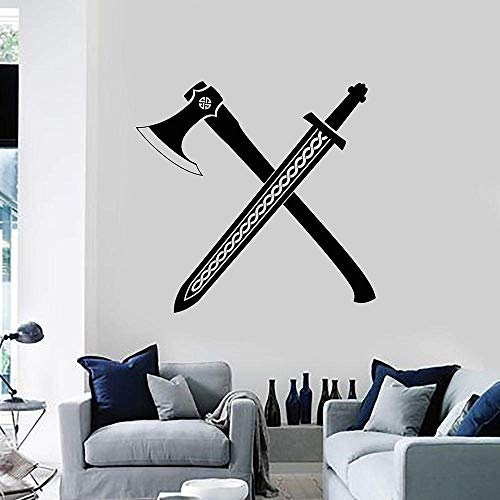 Wikinger Waffen Axt Schwert Krieger Vinyl Wandaufkleber Steuern Dekor Livimg Zimmer Diy Wandkunst Aufkleber Geschenk 55 * 58 Cm
