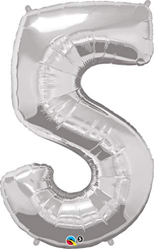 Grabo XXL Riesen Zahlen Folienballon 102 cm (40) Farbauswahl – Perfekte Deko für Geburtstage, Jubiläen & Feiern – Happy Birthday Party-Highlight - für Helium und Luft! Wiederverwendbar! (Silber, 5)