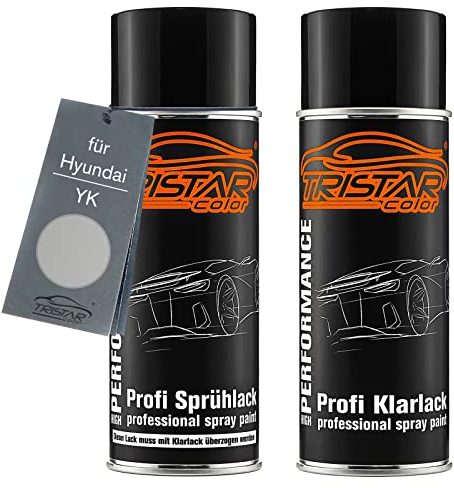 TRISTARcolor Autolack Spraydosen Set für Hyundai YK Warm Silver Metallic/Sahara Silver Metallic Basislack Klarlack Sprühdose 400ml