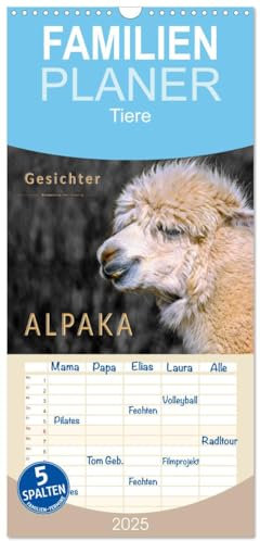 Familienplaner 2025 - Alpaka Gesichter mit 5 Spalten (Wandkalender, 21 cm x 45 cm), CALVENDO