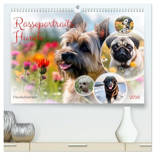 Rasseportraits - Hunde (hochwertiger Premium Wandkalender 2026 DIN A2 quer), Kunstdruck in Hochglanz: Kaum ein Tier hat soviele verschiedene Gesichter wie ein Hund. (CALVENDO Tiere)