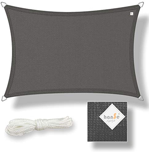 hanSe Sonnensegel rechteckig, Segeltuch Rechteck, 4x5 m in Graphit, aus HDPE Gewebe, wetterbeständig mit UV Schutz und Sonnenschutz für Garten, Balkon und Terrasse