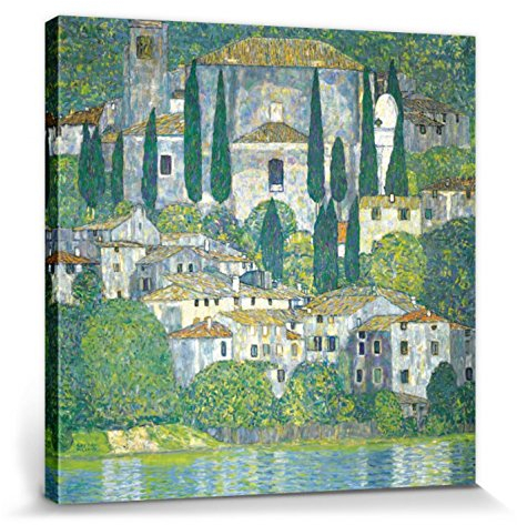 1art1 Gustav Klimt Poster Kirche In Cassone Am Gardasee, 1913 Bilder Leinwand-Bild Auf Keilrahmen | XXL-Wandbild Poster Kunstdruck Als Leinwandbild 70x70 cm