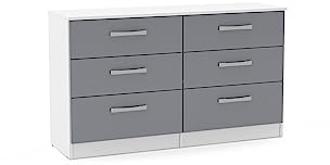 Birlea Lynx 6 Drawer Chest High Gloss, White and Grey