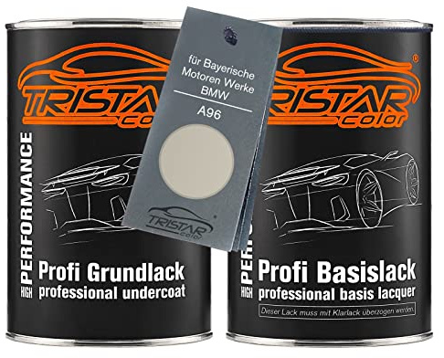 TRISTARcolor Autolack Dosen Set für BMW A96 Mineralweiss Perl 2,0L | für Bayerische Motoren Werke / BMW, Set aus Grundlack + Basislack, Literware, spritzfertig