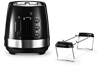 De'Longhi Active Line Toaster CTLA2103.BK, 2-Schlitz-Toaster mit 7 Bräunungsstufen, Aufwärmen, Auftauen, Extra Hohe Position, 800 W, Schwarz