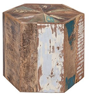 Woodkings® Couchtisch Wakefield 50x50, groß, H45cm, 6eckig, recyceltes Massivholz, rustikal, Design, buntes Holz, Wohnzimmertisch, exklusiv, Sofatisch, Wohnmöbel, Holzmöbel