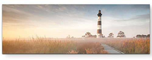 Eau Zone Wandbild auf Leinwand 120x40cm Steg zum Leuchtturm im Sonnenschein