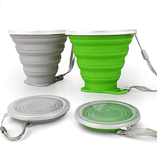 JBER Tasse de voyage pliable en silicone, tasse de camping pliable en silicone avec couvercles, ensemble de gobelets extensibles sans BPA, réutilisables, portables gradués pour l'extérieur, la