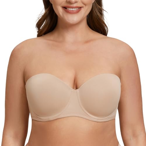 MELENECA Donna Reggiseno Senza Spalline Invisibile con Ferretto con Coppe Grandi Beige 8C