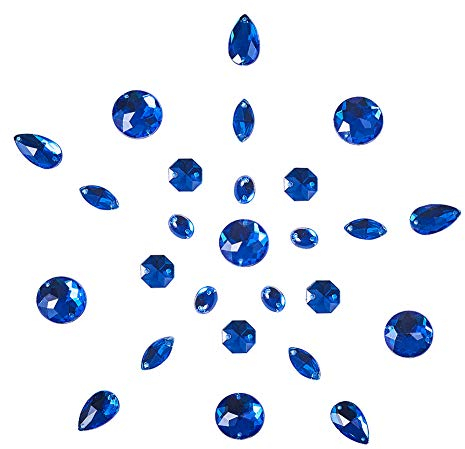 PandaHall 100 Stück 5 Formen Acryl annähen Strasssteine, blau halbrund/oval/Tropfen/Pferd Auge facettiert Flatback Kristallknöpfe Edelsteine für Kleidung Hochzeitskleid Dekoration