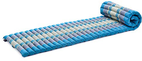 Leewadee Faltbare Bodenmatratze - Japanischer Rollbarer Futon - Tatami Faltmatte - Gästebett - Camping Matratze - Thai Massage Matte, Kapok Füllung, 190 x 50 cm, Hellblau