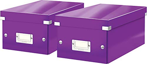 Leitz Click and Store 60410001 Archive Box for CDs Grey Cardboard, Purple