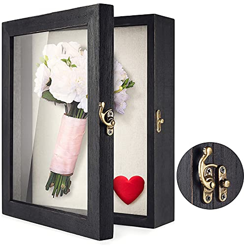 TJ.MOREE Blumen Große Schattenbox Vitrine Rahmen mit Glasfenstertür Bilderrahmen Hochzeitsstrauß Erinnerungsstücke Medaillen Fotos Erinnerungsbox für Andenken