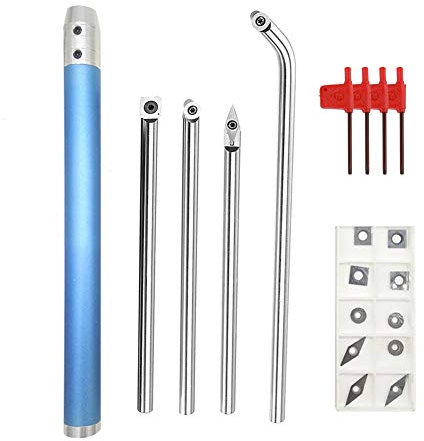 Drechseleisen-Set, Hartmetall-Meißel Mit Griff Aus Aluminiumlegierung, Hartmetall Drehstahl Drehmeißel Für Holzbastler Oder Heimwerker (5 Stück),Blau
