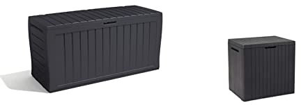 Keter Marvel+ 270L Garden Storage Box - Grey & City Outdoor Storage Box - Dark Grey