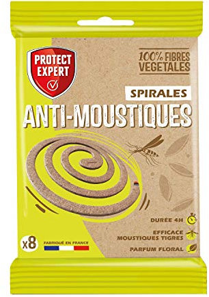 PROTECT EXPERT Spirales Anti Moustique & Moustiques Tigres - 8 Spirales A Base De Géraniol - Socle Métallique - 4h De Protection - Parfum Floral SPIRNAT8