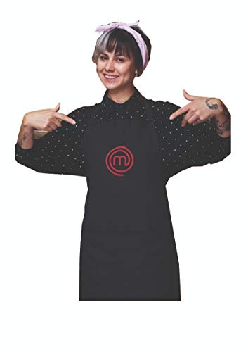 SAQUITOMAGICO Delantal Oficial Masterchef Adulto Bordado.-Producto con Licencia Oficial.-Novedad 2021 (negro)