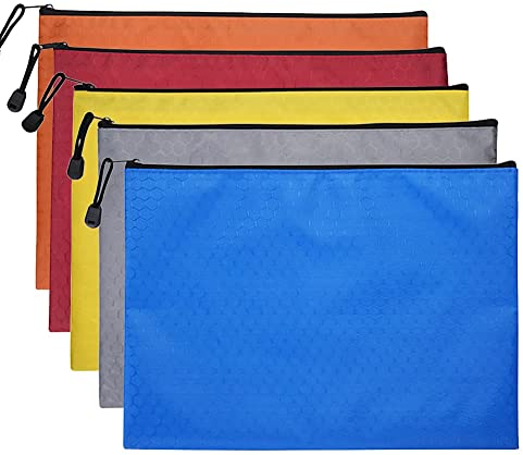 Pochette à Document,5 Pcs Pochette Document Zip,5A Document Dossier étanche,Sacs de Fichiers en Tissu Oxford,pour stocker des documents,des magazines,des livres,des clés