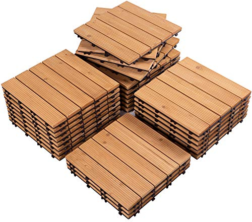 Yaheetech Suelo de Madera 27 piezas para 2,6 m² Baldosas de Abeto 30 x 30 cm Piso Antideslizantes Terraza Piscina Jardín Patio Balcón Baño Madera