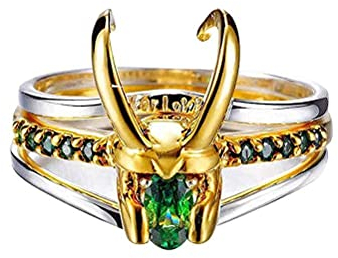 Kylewo Loki Ring Set, 3 in 1 Film Helm Ringe Grün Kristall Metalllegierung Stapelringe Frauen Männer Fans Schmuck Geschenk Ring